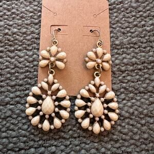 Cream Beaded Floral Dangle Earrings